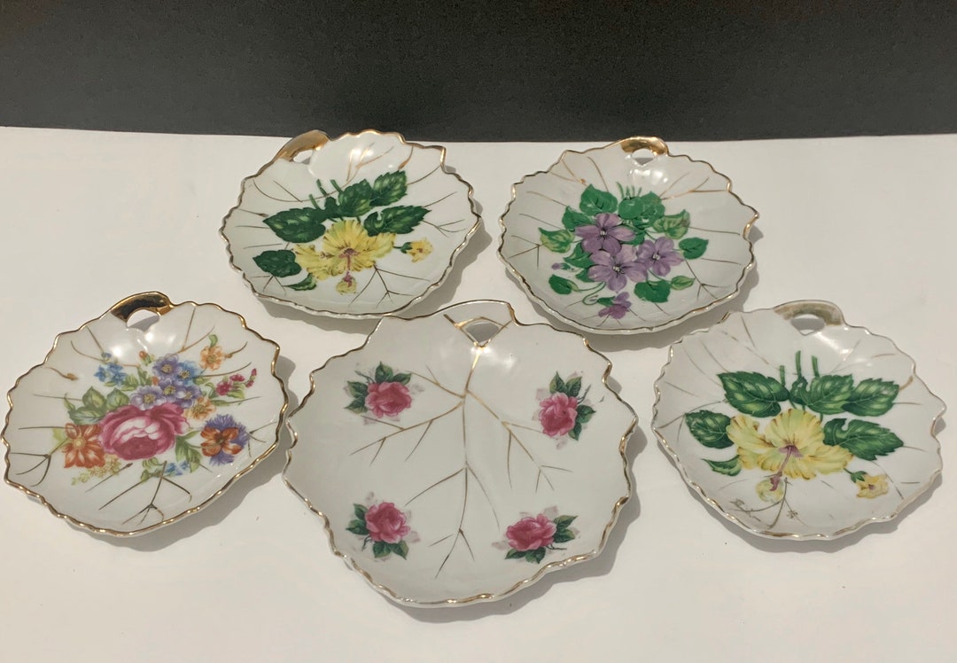 Set of 5 Floral Leaf Shape Nappy Dishes Japan Etsy