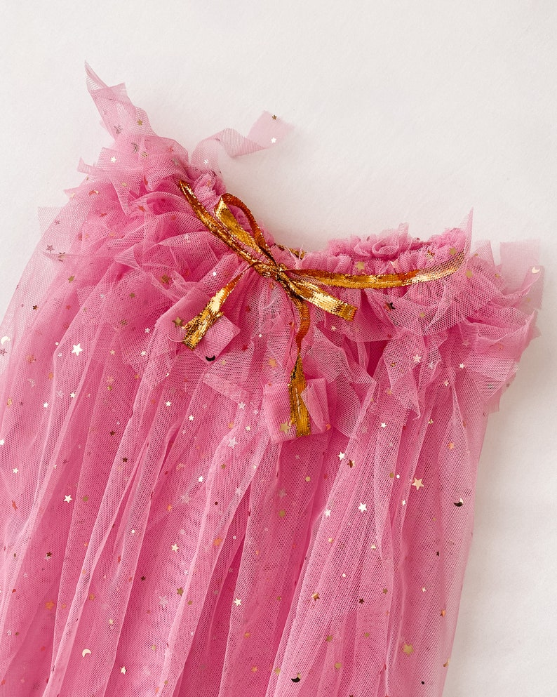 Star & Moon Sequin Pink Cape Fairy Cape Dress Up 70cm image 1