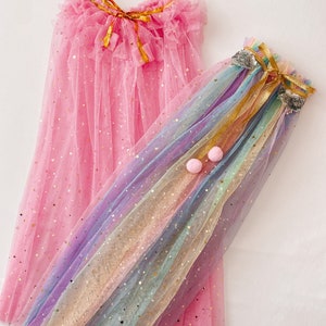 Star & Moon Sequin Pink Cape Fairy Cape Dress Up 70cm image 3