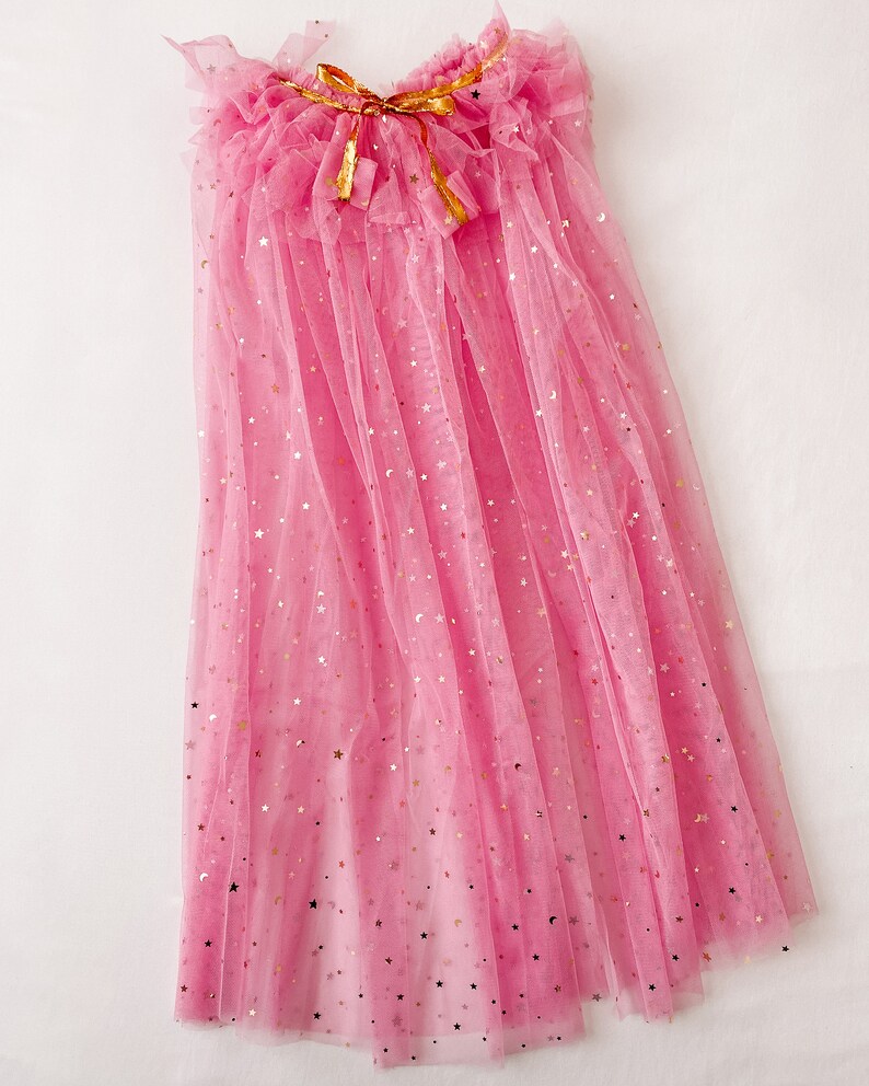 Star & Moon Sequin Pink Cape Fairy Cape Dress Up 70cm image 2