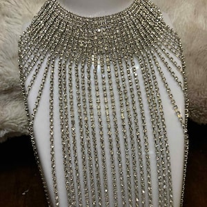 Prachtige strass-ketting met kwastje | Bruidssieraden | Strass slabbetje | Strass statementketting | Statementketting blingbling |