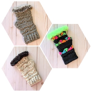 Ashwood Hand Warmers CROCHET PATTERN Digital PDF Download Fingerless Gloves Women&#39;s Winter Wear Faux Fur