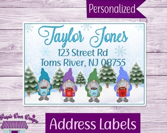 Return Address Labels, Gnome Winter, Personalized Mailing Address Stickers, Custom Shipping Labels, Home Address Sticker Sheet