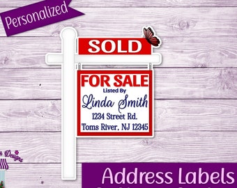 Realtor Return Address Labels, Personalized Mailing Address Stickers, For Sale Sign, Custom Shipping Labels, Business Info Sticker Sheet