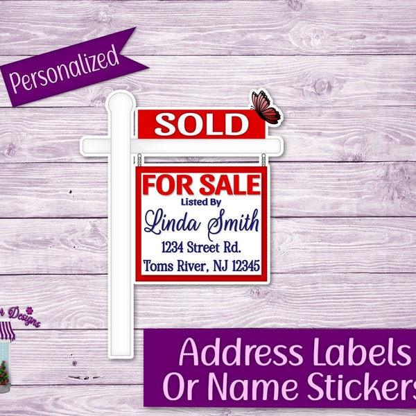 Realtor Return Address Labels, Personalized Mailing Address Stickers, For Sale Sign, Custom Shipping Labels, Business Info Sticker Sheet
