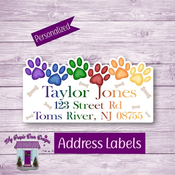 Dog Paws Return Address Labels,  Personalized Mailing Address Stickers, Custom Shipping Labels, Home Address Sticker Sheet, Pet Name Labels