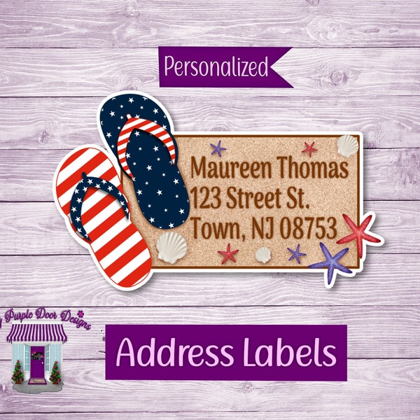 Return Address Labels, Flip Flops Beach Personalized Mailing Address Stickers, Custom Shipping Labels, Home Address Sticker Sheet, Name Tags