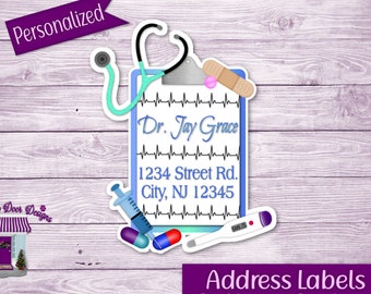 Return Address Labels, Medical Clipboard Personalized Mailing Stickers, Custom Labels, Home Address Sticker Sheet, Doctor, Nurse, Surgeon