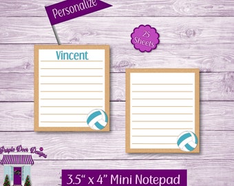 Mini Volleyball Notepad 3.5"x 4" Personalized Note Pad, Small To Do List, Custom Volleyball Name Memo Pad, Party Favors, Sports Fan Gift