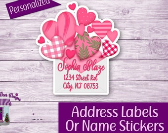 Sending Love Return Address Labels, Personalized Mailing Address Stickers, Custom Shipping, Home Address Sticker Sheet, Pink Hearts Labels