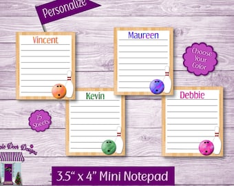 Mini Bowling Notepad 3.5"x 4" Personalized Note Pad, Bowling To-Do List, Custom Bowling Party Favor And Gift, Bowling Ball And Pin Design