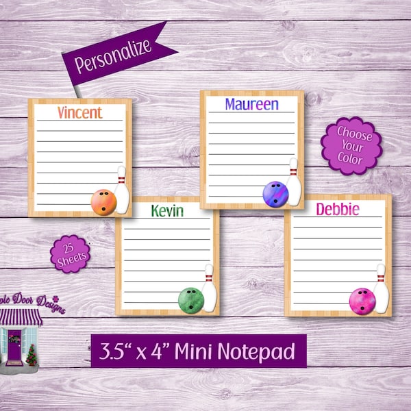 Mini Bowling Notepad 3.5"x 4" Personalized Note Pad, Bowling To-Do List, Custom Bowling Party Favor And Gift, Bowling Ball And Pin Design