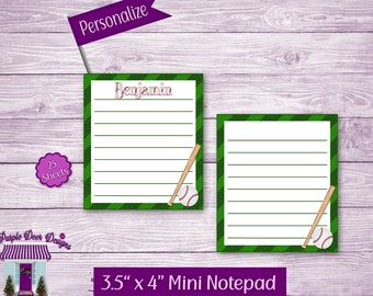 Mini Baseball Notepad 3.5"x 4" Personalized Note Pad, Small To Do List, Custom Baseball Name Memo Pad, Sports Party Favors, Sports Fan Gift
