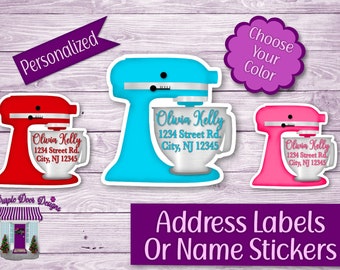 Stand Mixer Personalized Return Address Labels, Custom Kitchen Labels, Baked With Love Stickers, Chef, Cooks, Baker Custom Stickers