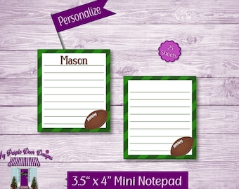 Mini Football Notepad 3.5"x 4" Personalized Note Pad, Small To Do List, Custom Football Name Memo Pad, Party Favors, Sports Fan Gift