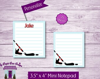 Mini Hockey Notepad 3.5"x 4" Personalized Note Pad, Small To Do List, Custom Ice Hockey Name Memo Pad, Party Favors, Sports Fan Gift