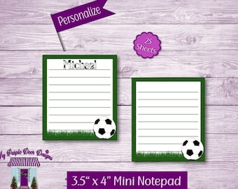 Mini Soccer Notepad 3.5"x 4" Personalized Note Pad, Small To Do List, Custom Soccer Name Memo Pad, Party Favors, Sports Fan Gift