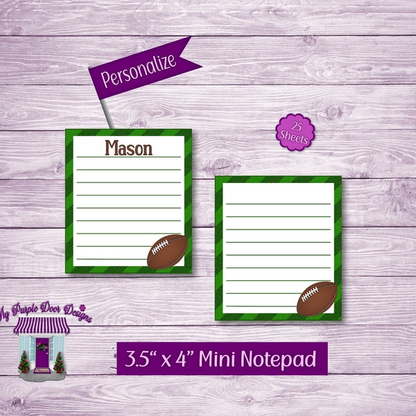 Mini Football Notepad 3.5"x 4" Personalized Note Pad, Small To Do List, Custom Football Name Memo Pad, Party Favors, Sports Fan Gift