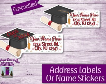 Graduation Return Address Labels,  Personalized Mailing Stickers, Custom Shipping Labels, Home Address Sticker Sheet, Class Of 2024 Labels