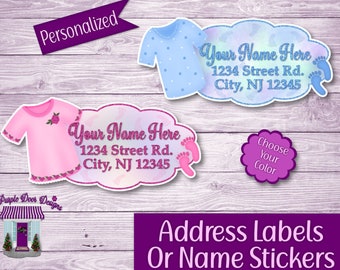Return Address Labels, Baby Shirts Personalized Mailing Address Stickers, Custom Shipping Labels, Baby Shower Sticker Sheet, Name Tags