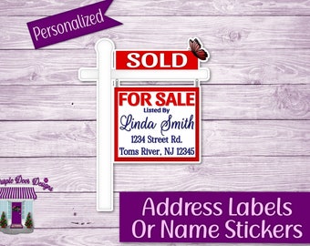 Realtor Return Address Labels, Personalized Mailing Address Stickers, For Sale Sign, Custom Shipping Labels, Business Info Sticker Sheet