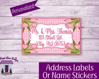 Return Address Labels, Tulip Flower Personalized Mailing Address Stickers, Custom Shipping Labels, Home Address Sticker Sheet, Name Tags