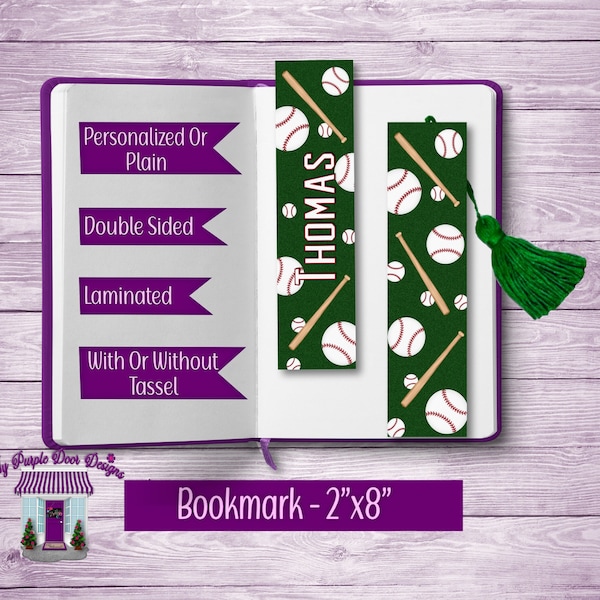 Bookmark Baseball, Add Personalization, Double Sided With Or Without Tassel 8"x2", Laminated Bookish Bookmark, Handmade Baseball Fan Gift