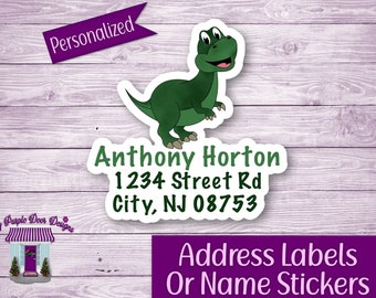 Dinosaur Return Address Labels, Personalized Mailing Address Stickers, Custom Shipping Labels, Dinosaur Sticker Sheet, Custom Kids Name Tags