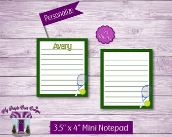 Mini Tennis Notepad 3.5"x 4" Personalized Note Pad, Small To Do List, Custom Tennis Name Memo Pad, Party Favors, Sports Fan Gift