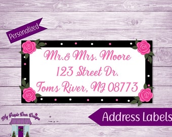 Return Address Labels, Pink Floral Personalized Mailing Address Stickers, Custom Shipping Labels, Home Address Sticker Sheet, Sticker Sheet