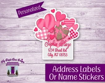 Sending Love Return Address Labels, Personalized Mailing Address Stickers, Custom Shipping, Home Address Sticker Sheet, Pink Hearts Labels