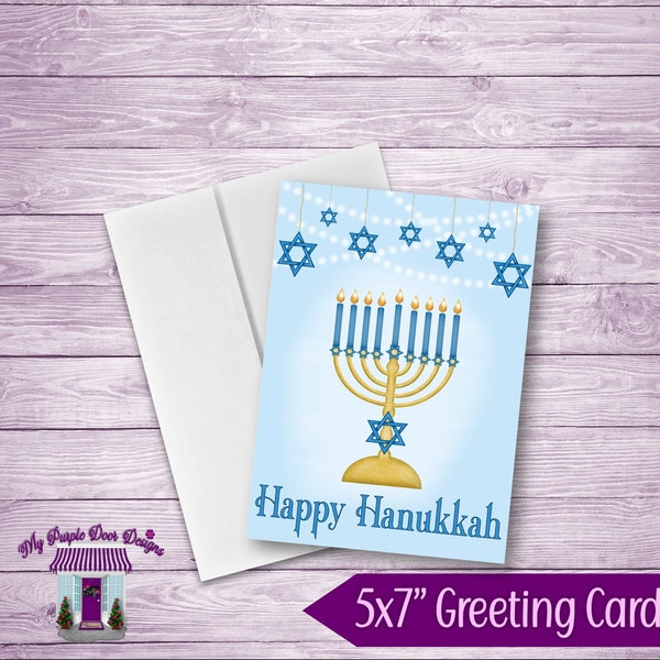 Happy Hanukkah Greeting Card, 5x7" Note Card, Handmade Cute Menorah Hanukkah Card, Jewish Holiday Celebration Card, Hanukkah Greetings