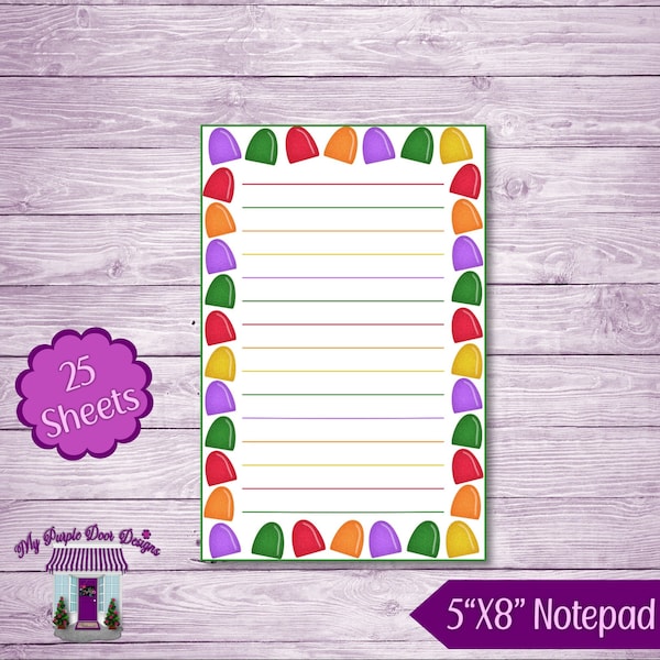 Gumdrops Lined Notepad, 5x8 Memo Pad, 25 Sheets, Christmas Candy Note pad, Cute Desk Pad