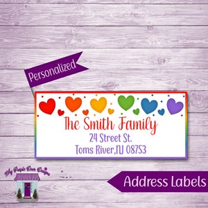 Rainbow Hearts Return Address Labels, Personalized Mailing Address Stickers, Custom Shipping Labels, Home Address Sticker Sheet, Moving Tags