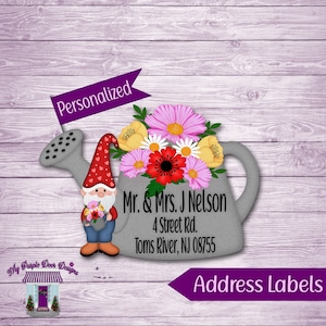 Return Address Labels, Gnome Flower Can Personalized Mailing Address Stickers, Custom Shipping Labels, Home Address Sticker Sheet