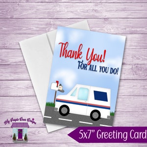 Postal Worker Thank You Greeting Card, 5x7&quot; Card With Envelope, Cute Thank You Card For Postal Worker Mail Carrier