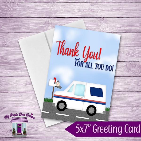 Postal Worker Thank You Greeting Card, 5x7" Card With Envelope, Cute Thank You Card For Postal Worker Mail Carrier