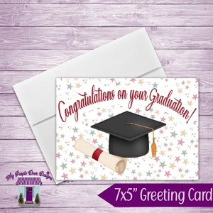 Congratulations On Your Graduation Handmade Greeting Card, 5x7&quot; Card With Envelope, Cap And Diploma Congratulations Graduate, Congrats Grad