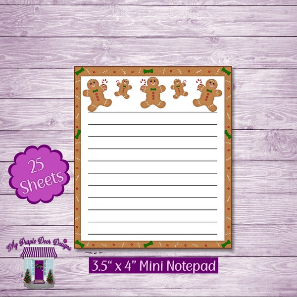 Mini Gingerbread Men 3.5"x 4" Notepad, 25 Sheets Memo Pad , Holiday Christmas Note pad, Cute Desk Pad, Stocking Stuffer, Teacher Gift