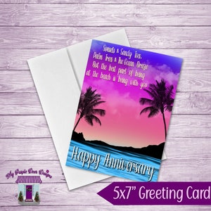 Happy Anniversary Card, Handmade 5x7&quot; Greeting Card, Beach Sunset Romantic Anniversary Card, Card for Husband, Card for Wife, Love Poem