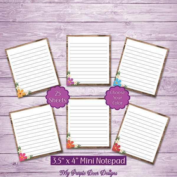 Mini Notepad Floral Wood Border Memo Pad 3.5"x 4" 25 Sheets, Notepad, Memo Pad, Cute Desk Pad, Matching Personalized Notepad Set