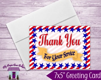 Thank You For Your Service Handmade Greeting Card, 7x5" Card With Envelope, Thank You Military, Veteran, Front Line Worker