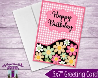 Happy Birthday Greeting Card, 5x7" Card With Envelope, Pretty Pink Floral Birthday Card, Best Friend Birthday Card, Birthday Card For Mom