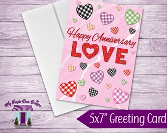 Happy Anniversary Card, Handmade 5x7" Greeting Card, Love Hearts Romantic Anniversary Card, Card for Husband, Card for Wife