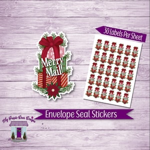 Festive Gift Stack Merry Mail Envelope Sticker Sheet, Cute Christmas Planner, Journal, Scrapbook Stickers, Mini Snail Mail Stickers