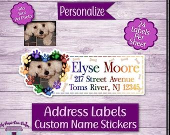 Pet Photo Dog Paws Return Address Labels, Personalized Mailing Address Stickers, Custom Shipping Labels, Photo Sticker Sheet, Pet Name Label