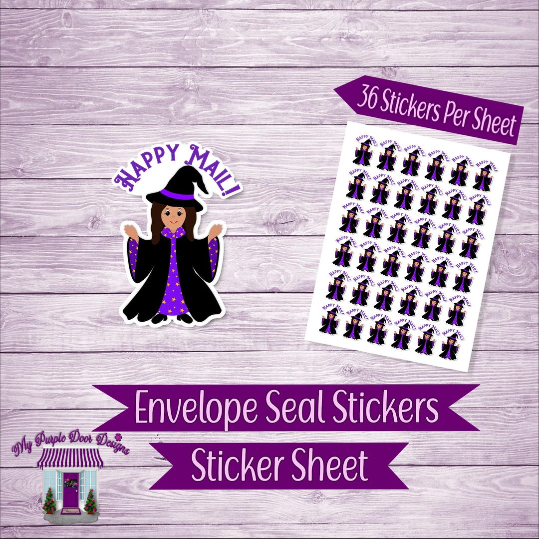 Wizard Witch Happy Mail Envelope Seal Sticker Sheet, 36 Stickers, Cute ...
