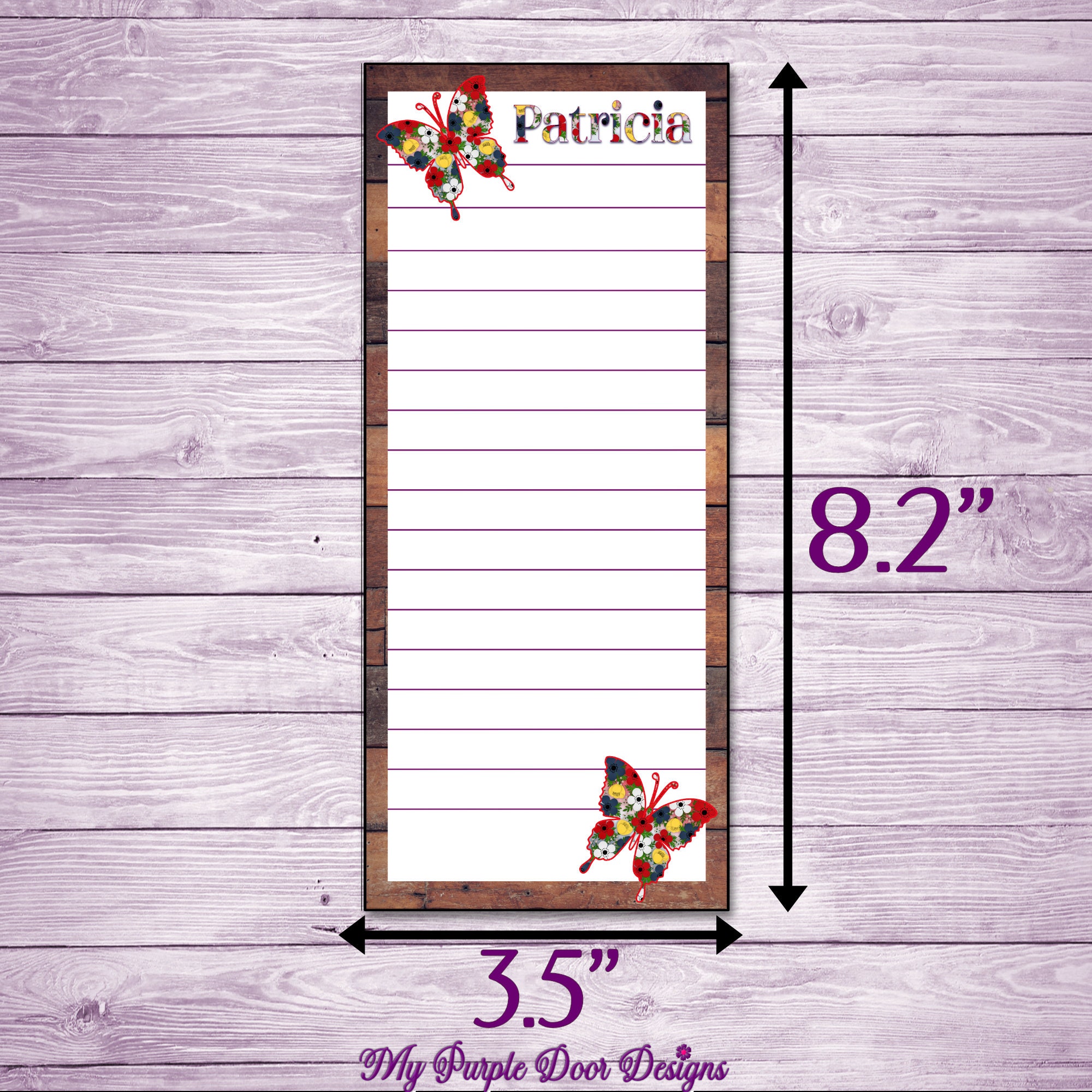 Personalized 3"x8" Floral Butterfly Notepad, 25 Sheets, Customizable ...