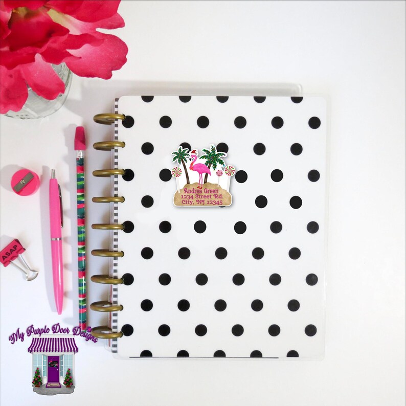 Festive Flamingo Santa Hat Return Address Labels, Personalized Mailing