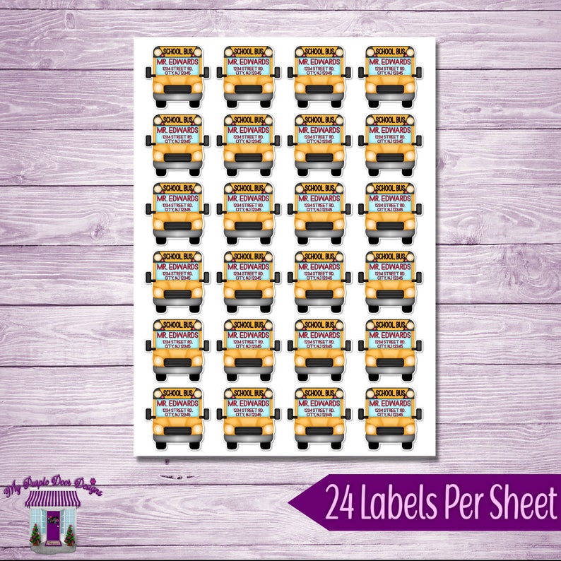 School Bus Address Labels, Name Stickers, Personalized Mailing Address ...